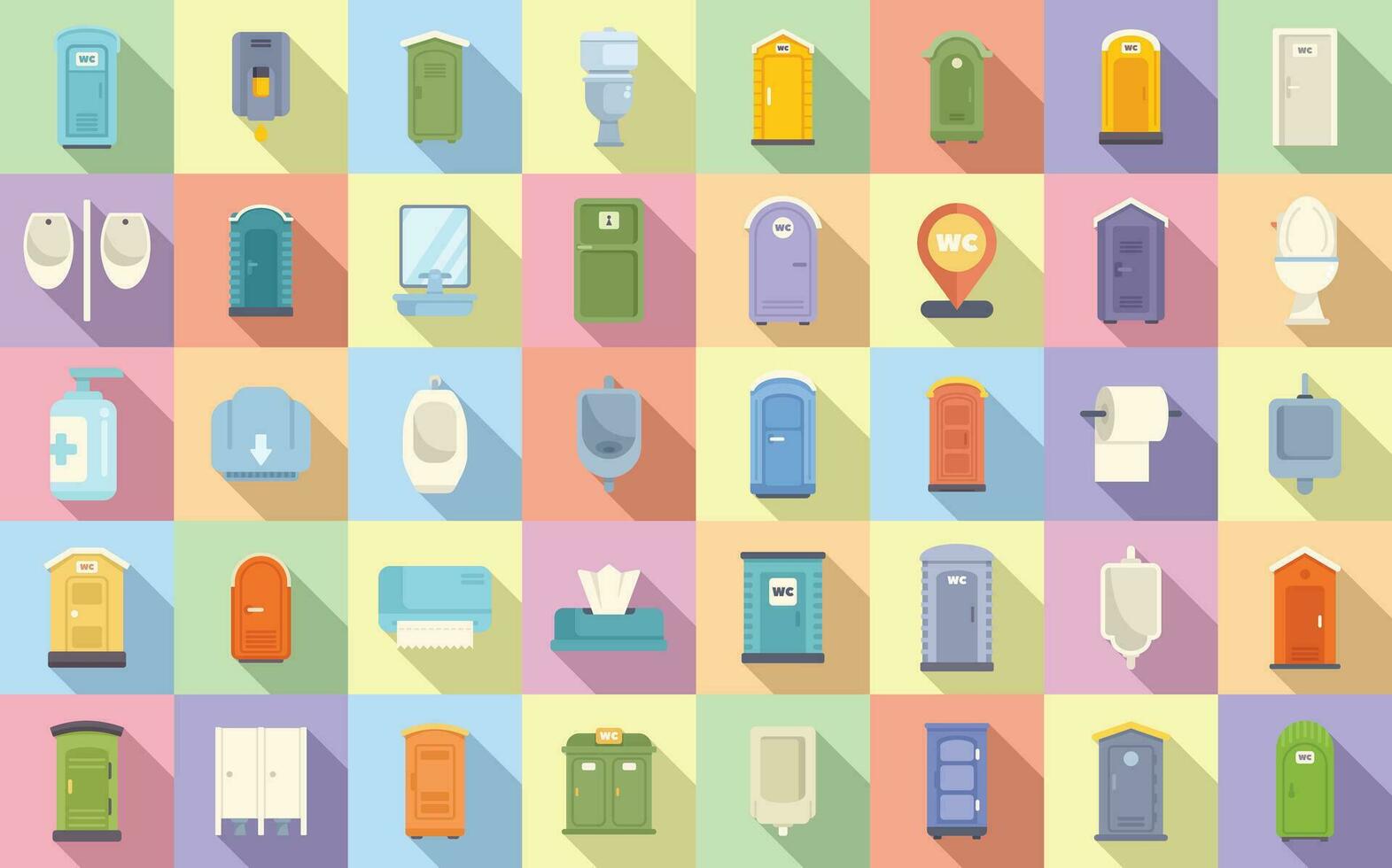 Public restrooms icons set flat vector. Toilet seat vector