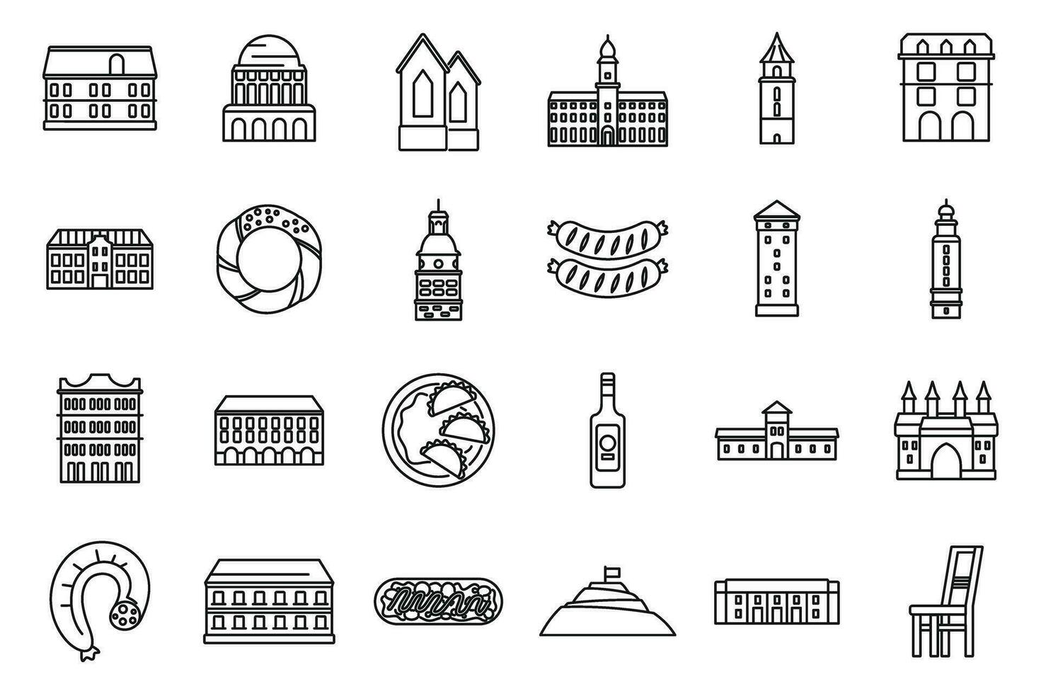 Krakow icons set outline vector. Polish city vector