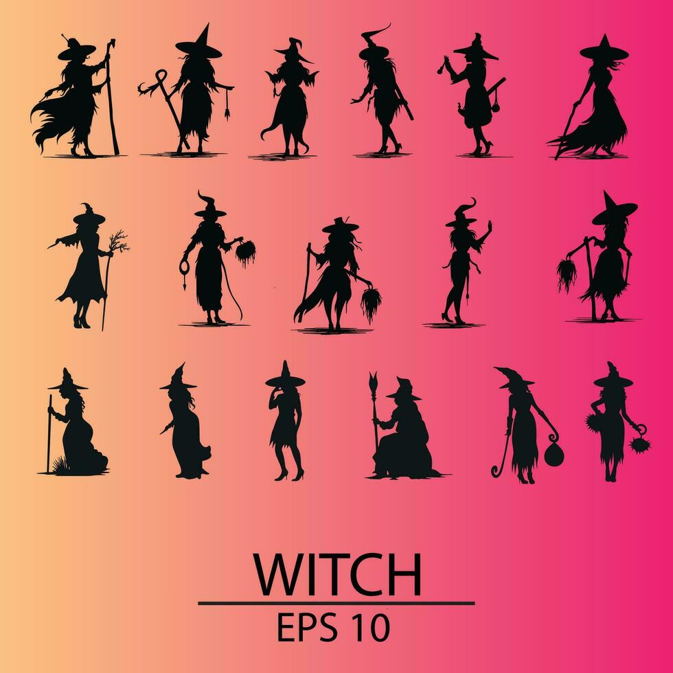 Enchanting Silhouettes of Witches on Pink Canvas vector