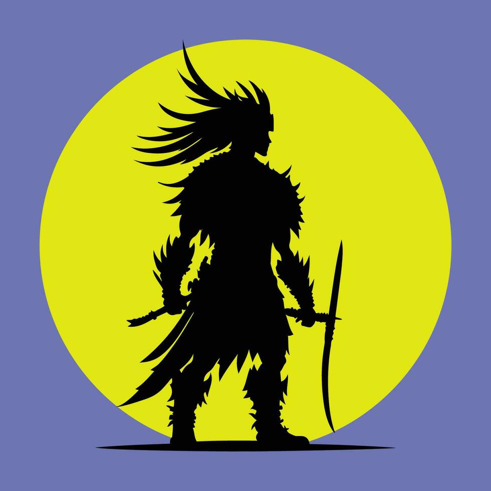 Silhouette of a warrior, Warrior with sword silhouette, Fighter Silhouette with sword vector