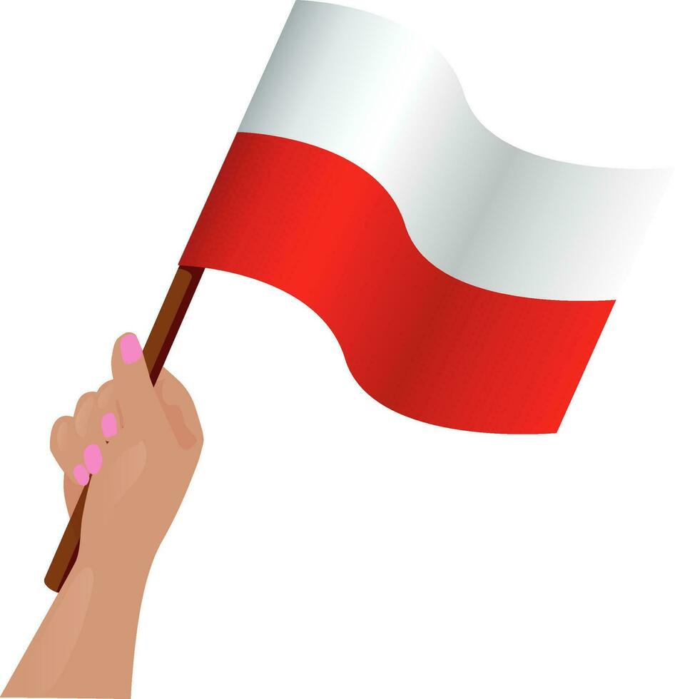 vector ilustración de mano participación polaco bandera. contento independencia día Polonia. ondulación bandera de Polonia en mujer mano