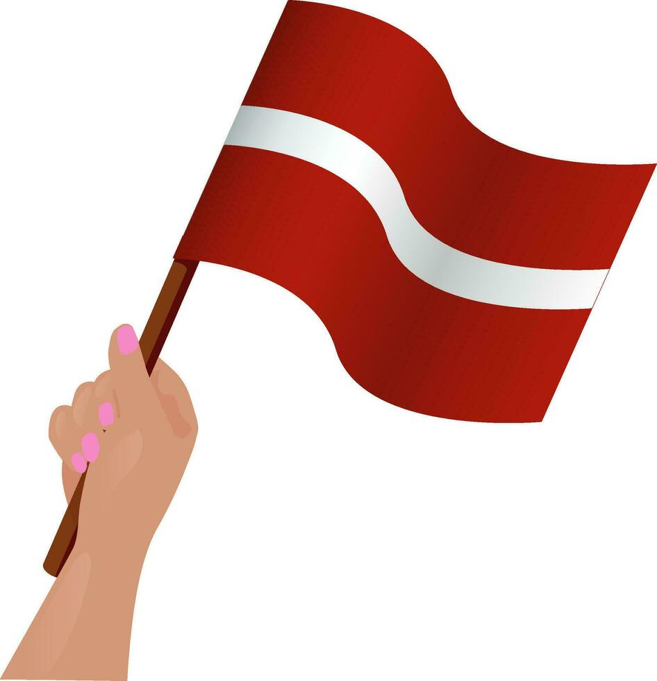 Hand holding Latvia flag. Illustration in flat style. Waving flag of Latvia isolated. Independence Day. vector illustration