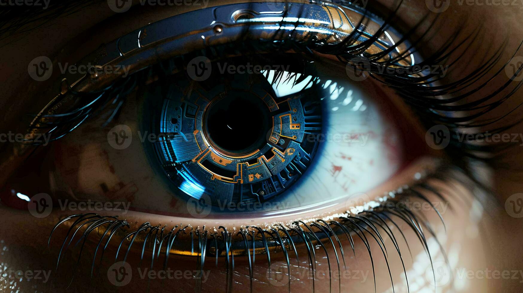 A close view of the high-tech eye. Retinal scanning for personal identification. Concept of laser vision correction, scanning and computer vision photo