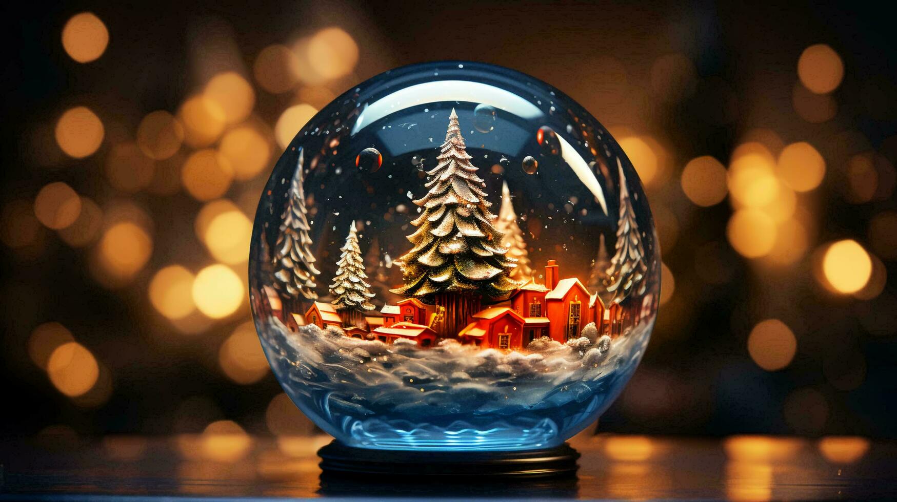 Glass ball with snow and Christmas tree for the New Year and Christmas holiday photo