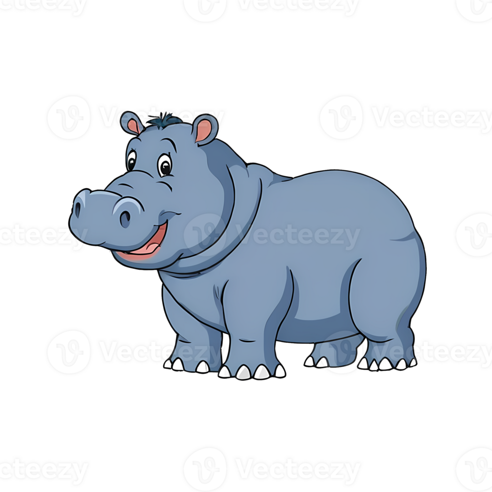 hippopotame main tiré dessin animé style illustration ai généré png