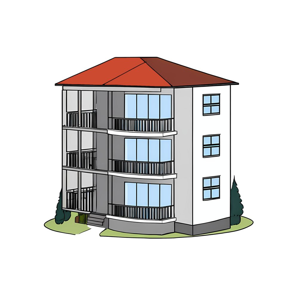 Multistory House Hand Drawn Cartoon Style Illustration AI Generated png
