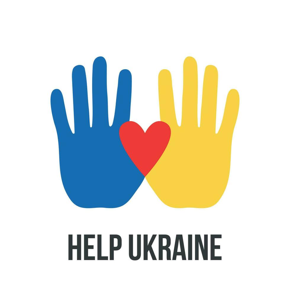 Support Ukraine. Help, save, pray for. Two Hands colors of Ukraine flag. Stop War. Blue and yellow. vector