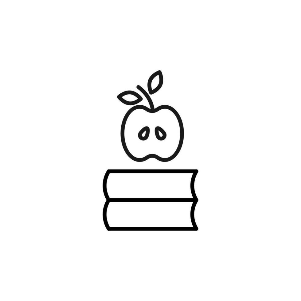 Apple on Stack of Books Monoline Icon. Perfect for design, infographics, web sites, apps. vector