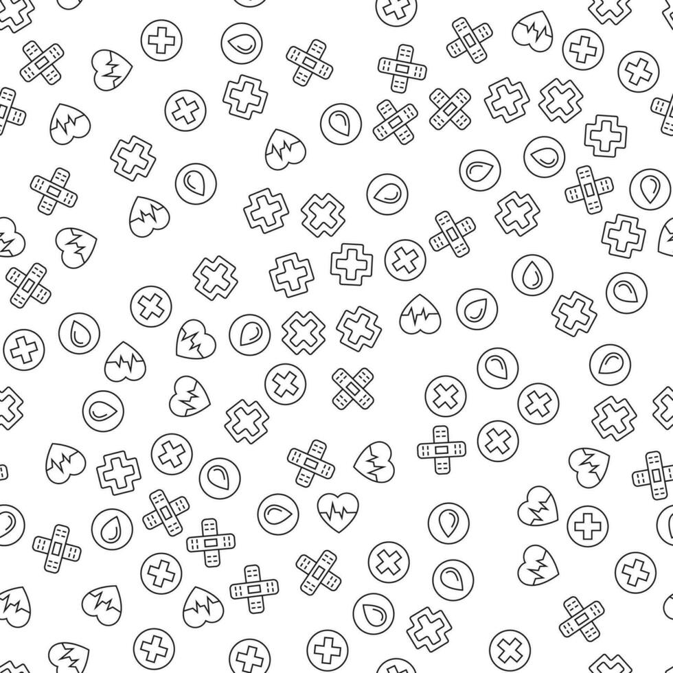 Pulse, Blood, Medical Cross, Tape Seamless Pattern. Perfect for web sites, postcards, wrappers, stores, shops vector