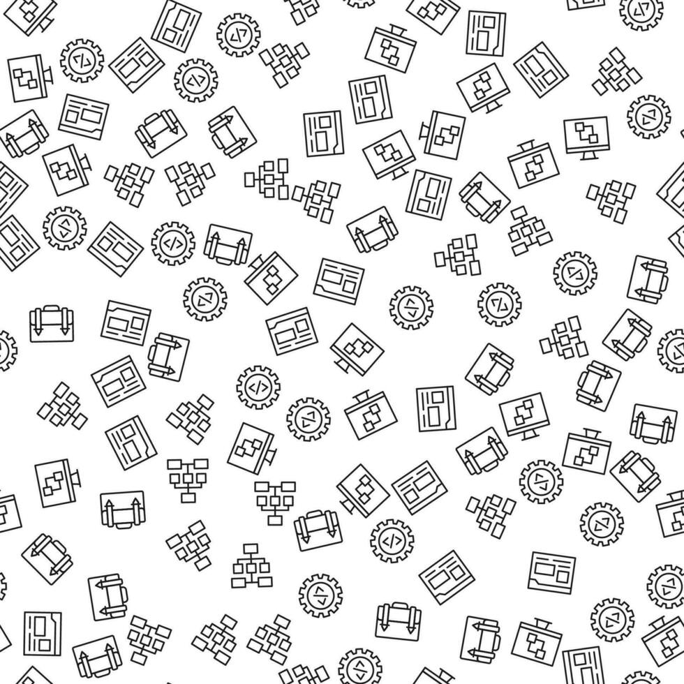 Map, Suitcase, Coding, Programming Seamless Pattern. Perfect for web sites, postcards, wrappers, stores, shops vector