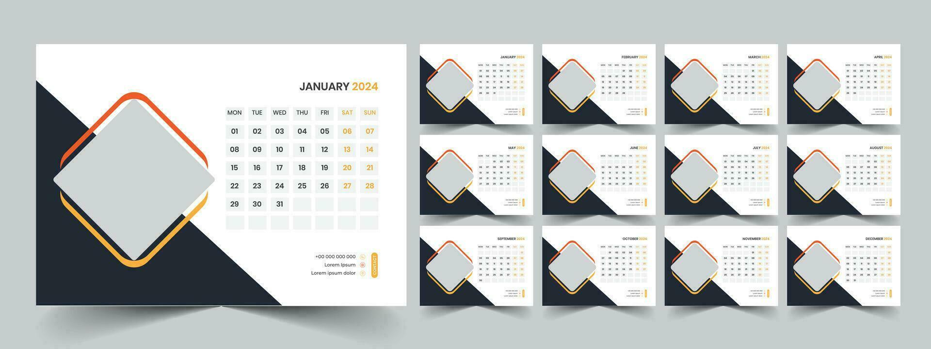 Calendar 2024 planner corporate template design set. Week starts on Monday. template for annual calendar 2024 vector