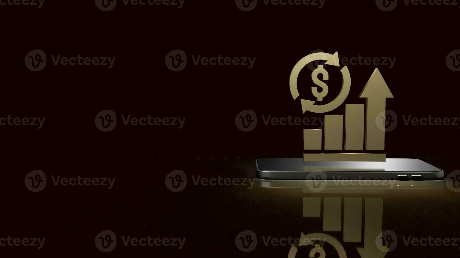 The gold chart on mobile for Business concept 3d rendering. photo