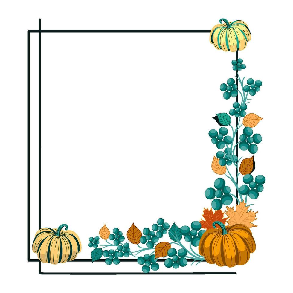 Autumn decorative frame with pumpkins and leaves vector