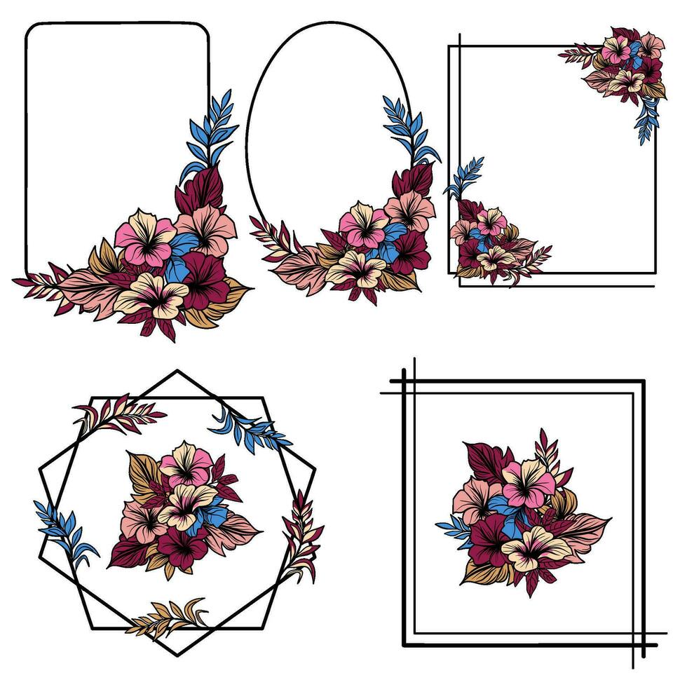 colección de diferente tipos de floral marcos vector
