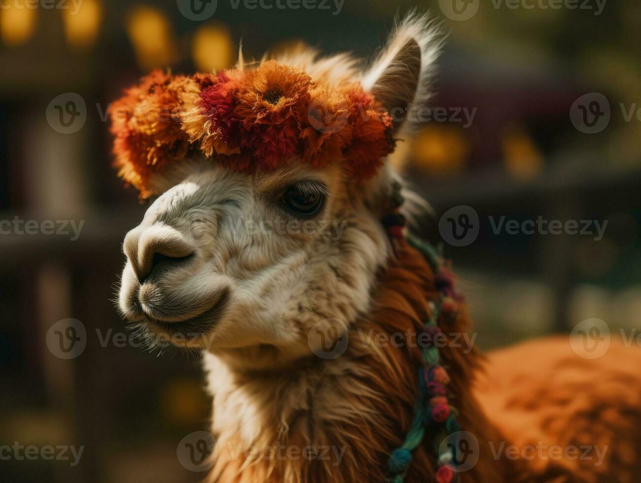 Alpaca portrait created with Generative AI technology photo