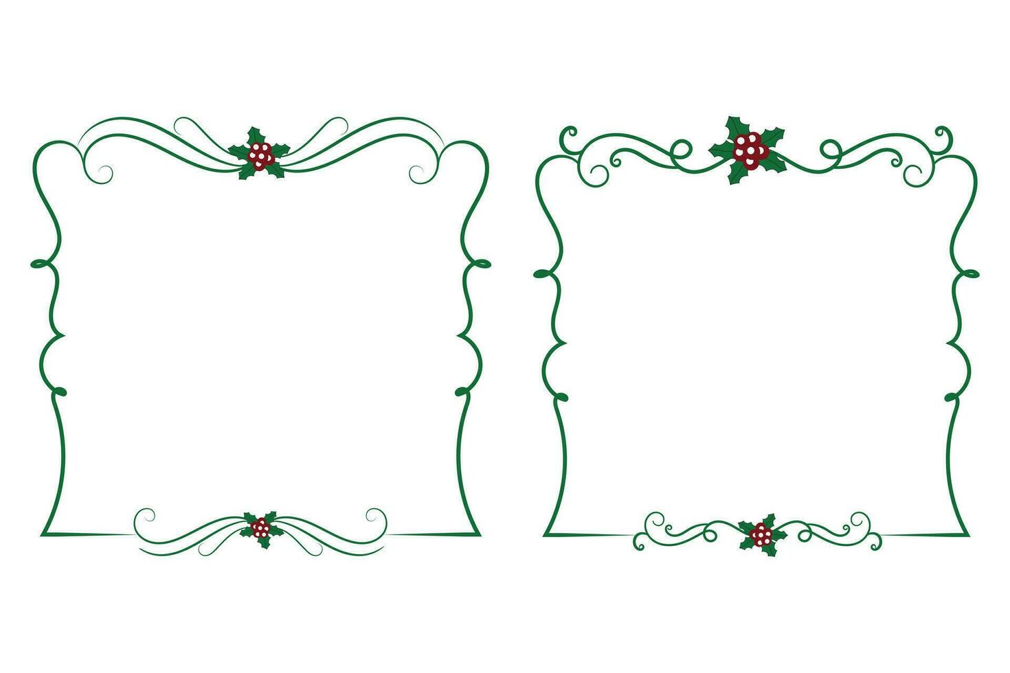 Decorative ornamental Christmas border frame, Merry Christmas holly leaves Square frames, ornament frame border corner Decoration, Wedding greeting cards invitation card holiday page borders vector