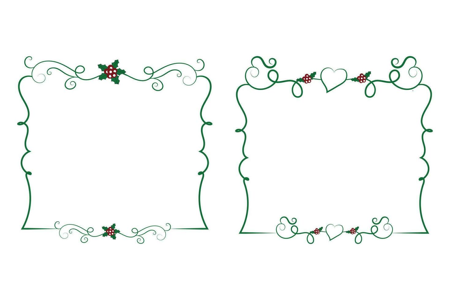 Decorative ornamental Christmas border frame, Merry Christmas holly leaves Square frames, ornament frame border corner Decoration, Wedding greeting cards invitation card holiday page borders vector