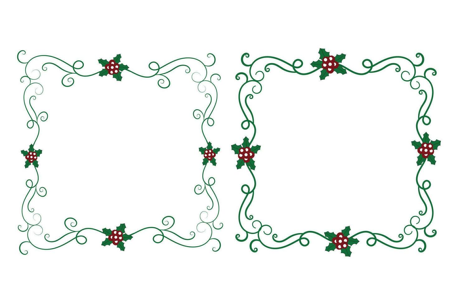 Decorative ornamental Christmas border frame, Merry Christmas holly leaves Square frames, ornament frame border corner Decoration, Wedding greeting cards invitation card holiday page borders vector