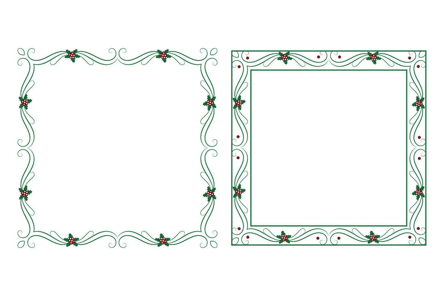 Decorative ornamental Christmas border frame, Merry Christmas holly leaves Square frames, ornament frame border corner Decoration, Wedding greeting cards invitation card holiday page borders vector