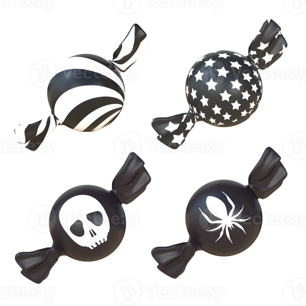 3D Rendering Halloween Black And White Candies png