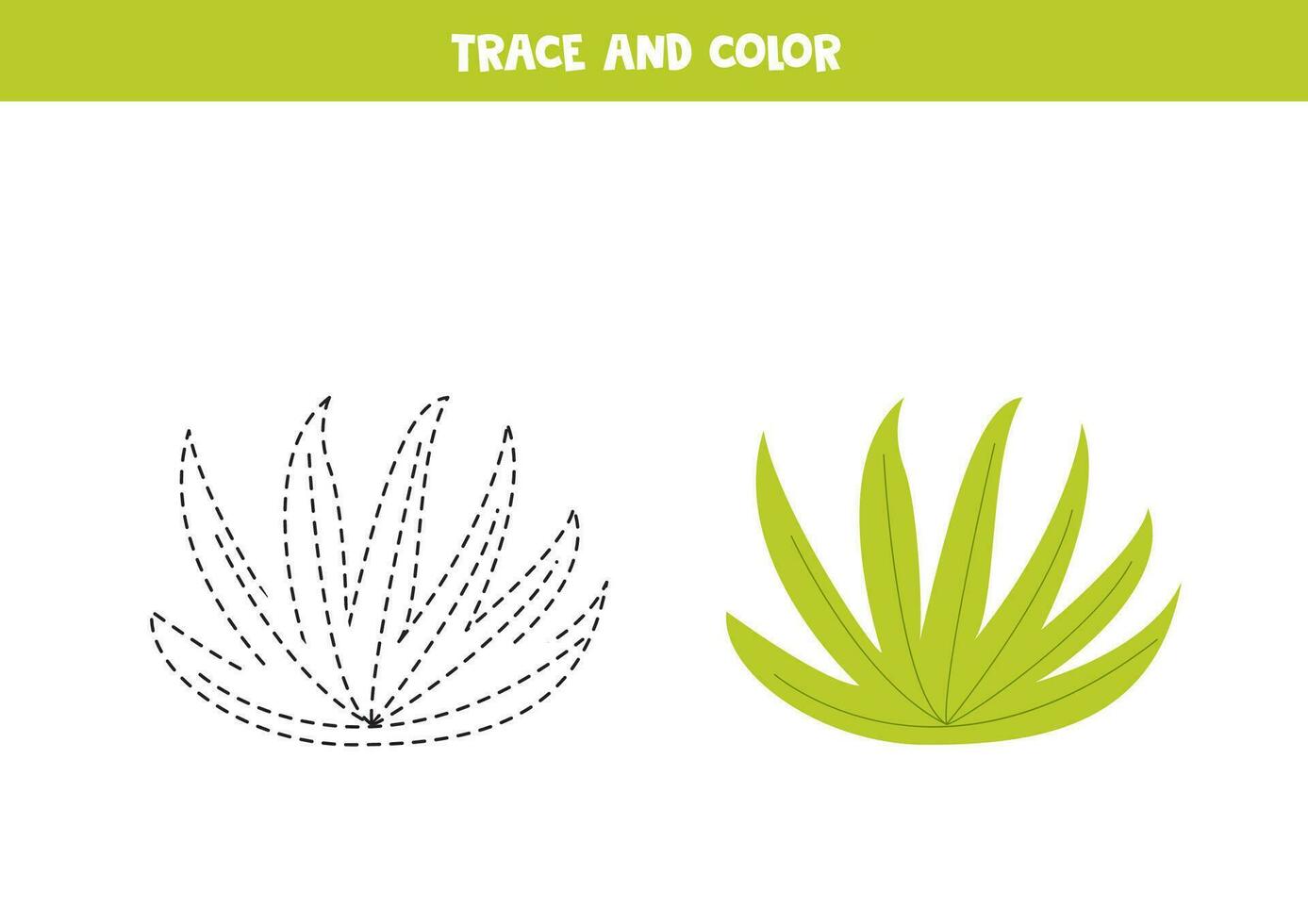 Trace and color cartoon shrub. Worksheet for children. vector