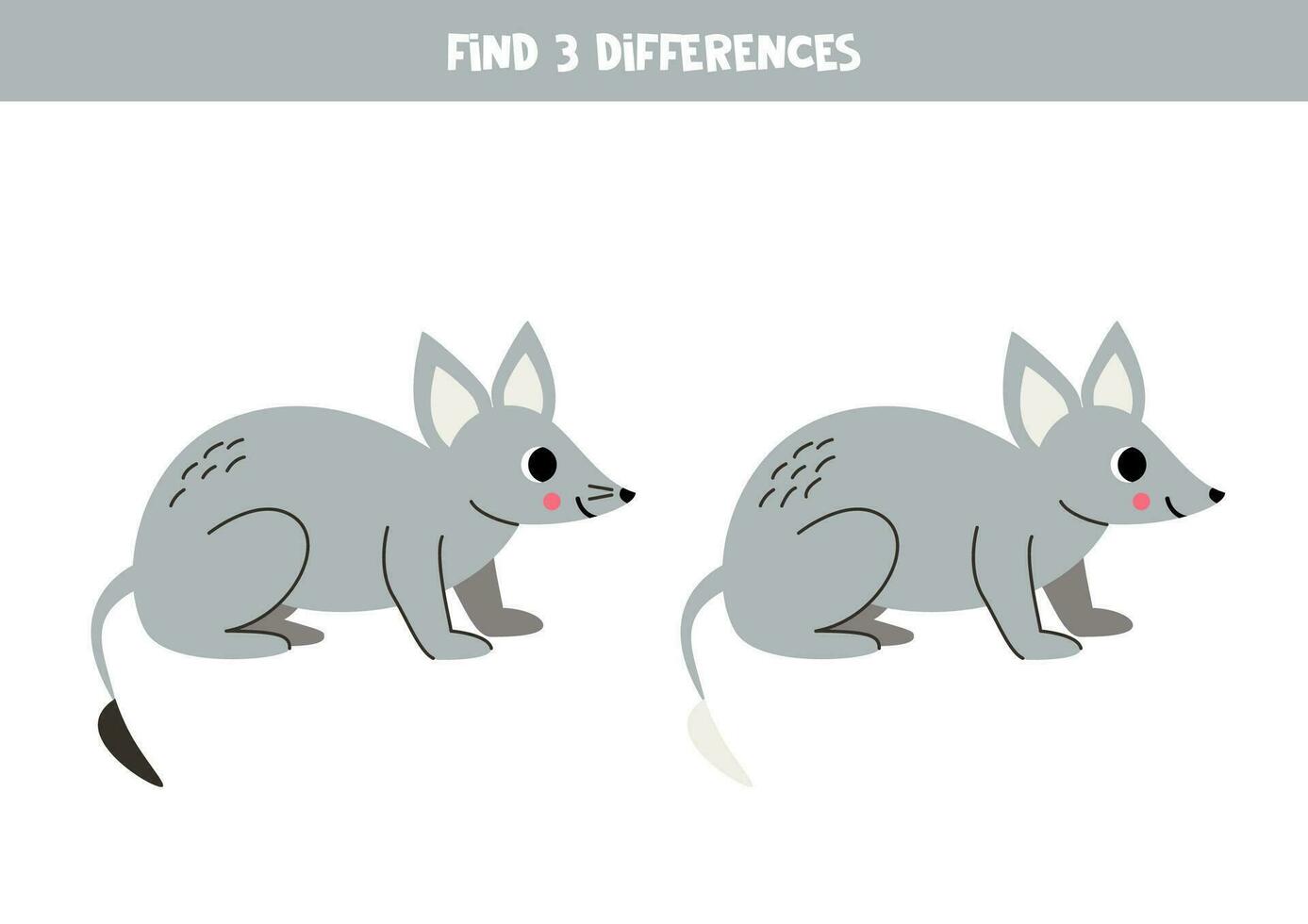 encontrar 3 diferencias Entre dos linda dibujos animados gris bandicoot. vector
