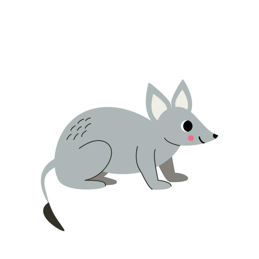 Vector picture of cute gray bandicoot isolated on white background.
