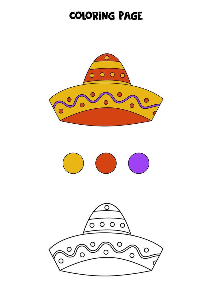 Coloring page with hand drawn Mexican hat. Worksheet for children. vector