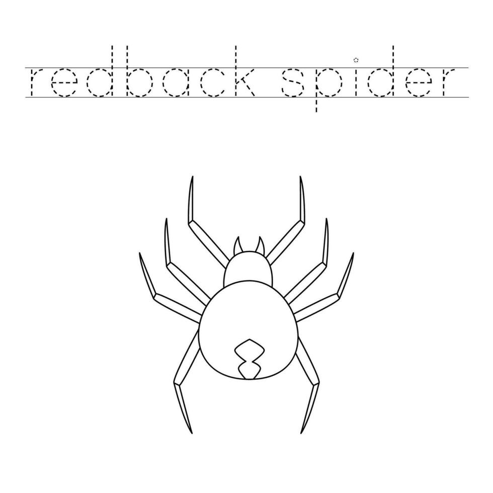 rastro el letras y color dibujos animados rojo espalda araña. escritura práctica para niños. vector