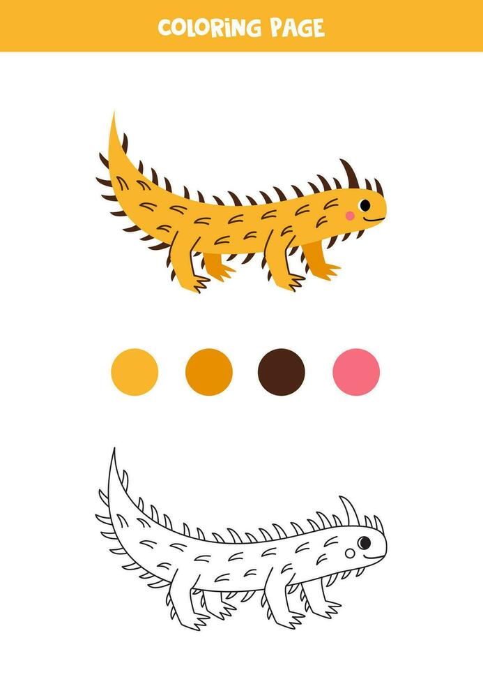 Color cute cartoon thorny devil. Worksheet for kids. vector