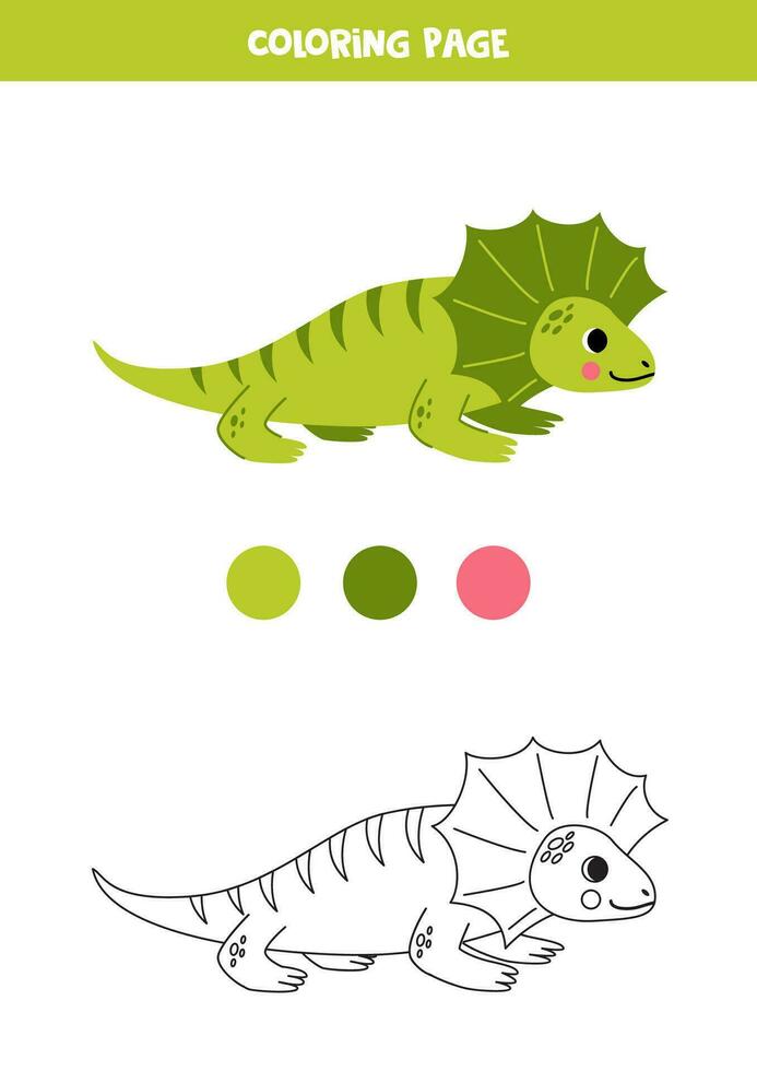 Color cute cartoon frilled neck lizard. Worksheet for kids. vector