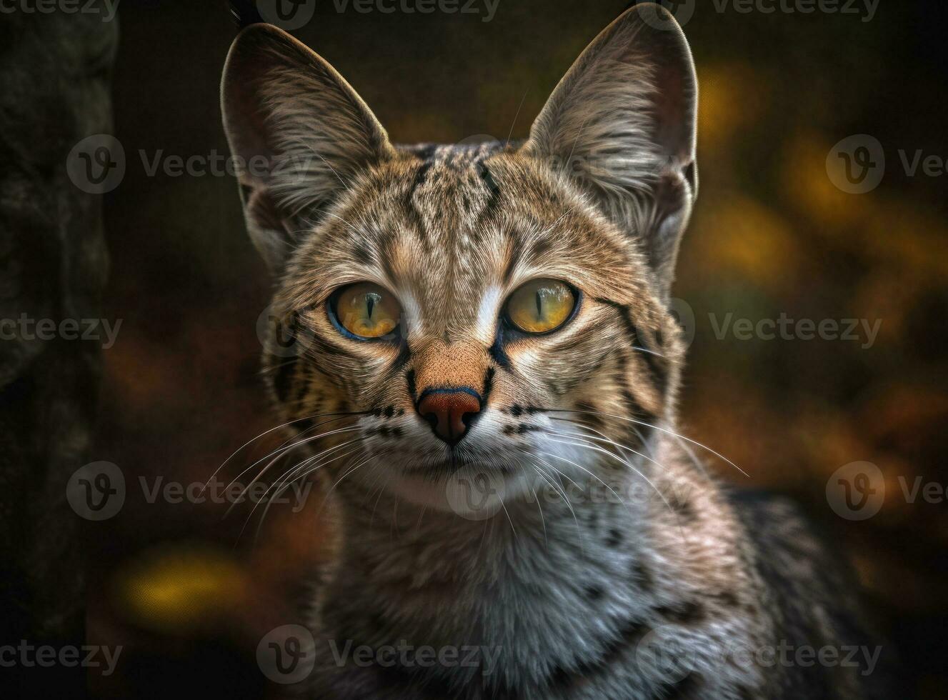 Savannah cat portrait close up created with Generative AI technology photo