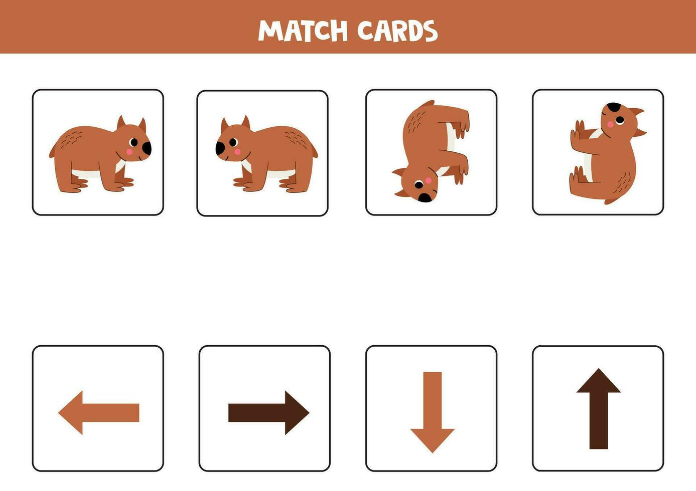 Left, right, up or down. Spatial orientation with cute wombat. vector