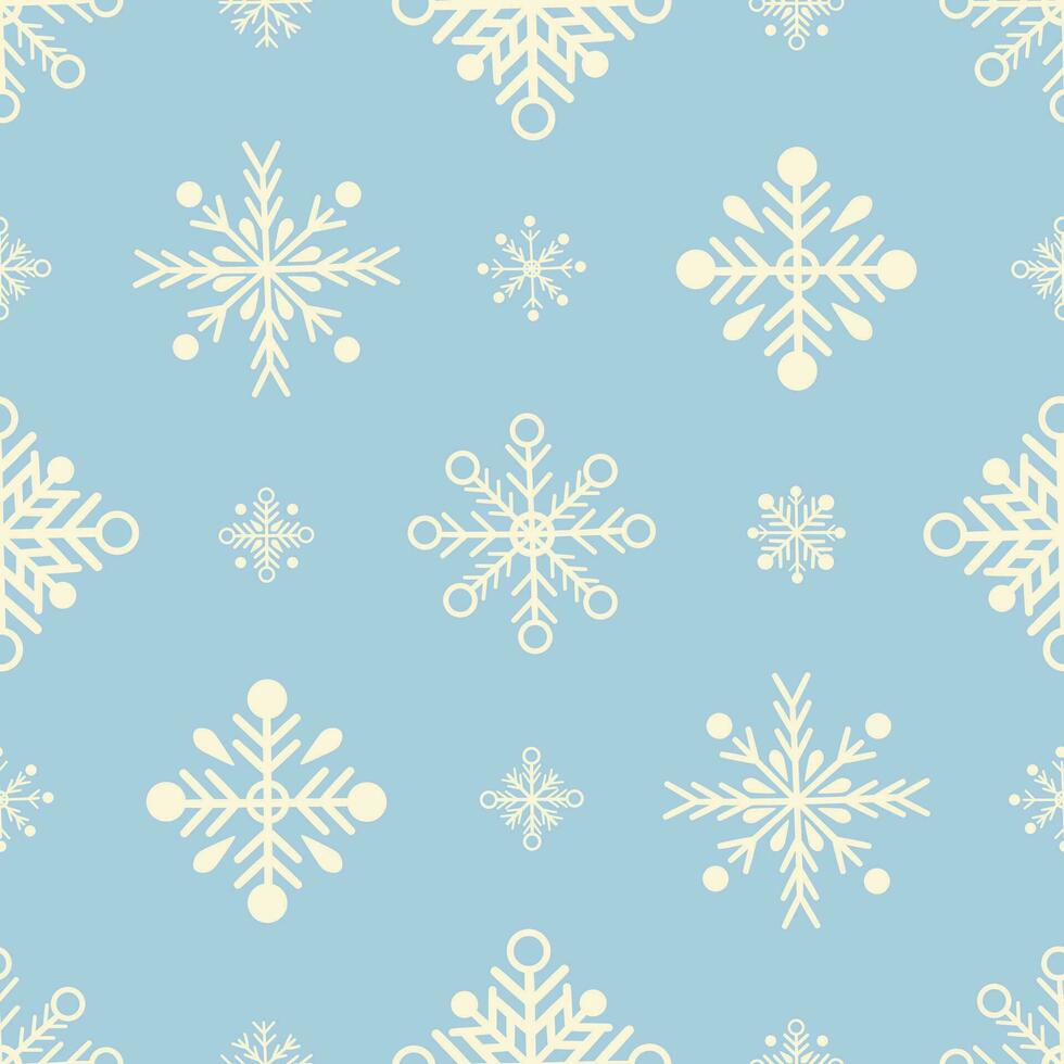 Seamless pattern with white snowflakes on light blue background. New Year illustration in a flat style vector