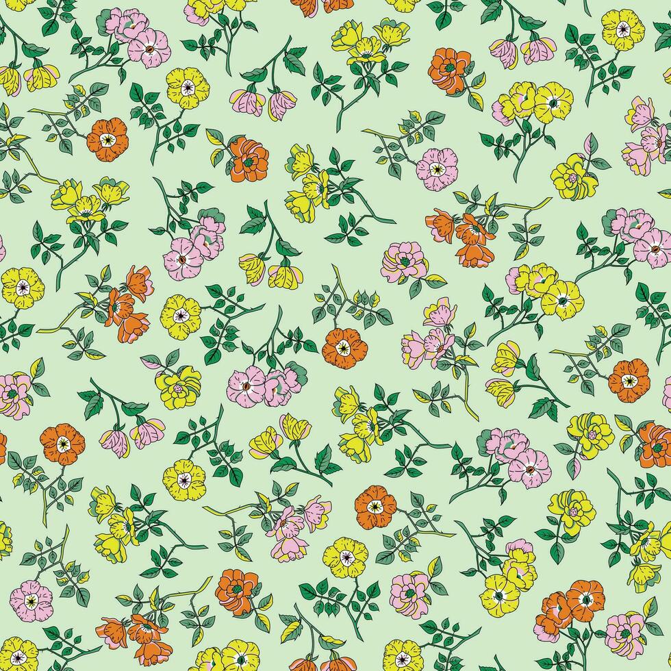 Cute floral pattern with colorful flowers.Summer seamless pattern. vector