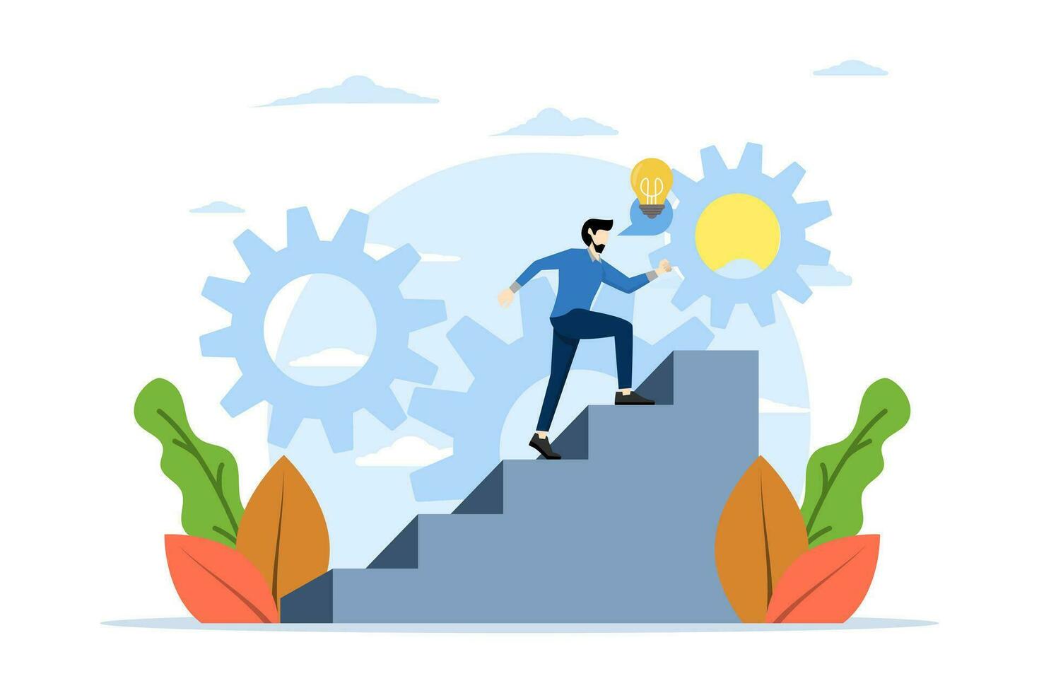 Business career growth concept. Manager employee or worker moves up to get a job. Staff or personnel arrangements in corporate companies. Businessman challenging progress ladder. vector illustration.