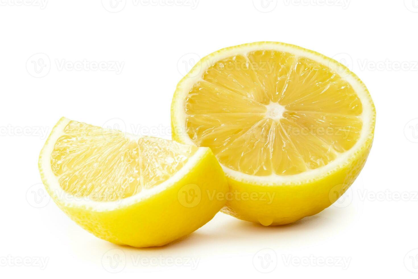 Beautiful yellow lemon half with slice isolated on white background with clipping path. photo