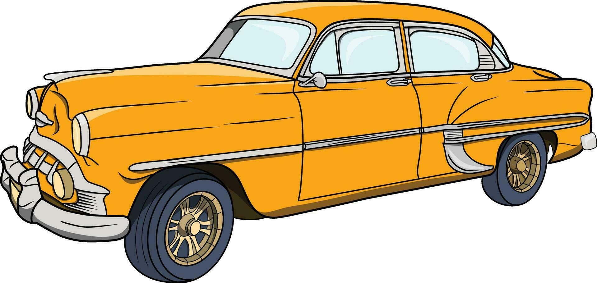 muy sencillo mano dibujado retro amarillo coche aislado para colorante libros vector