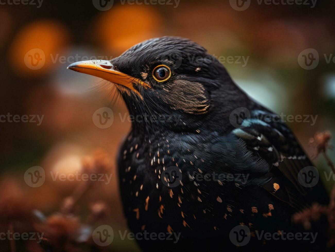 Blackbird bird portrait created with Generative AI technology photo