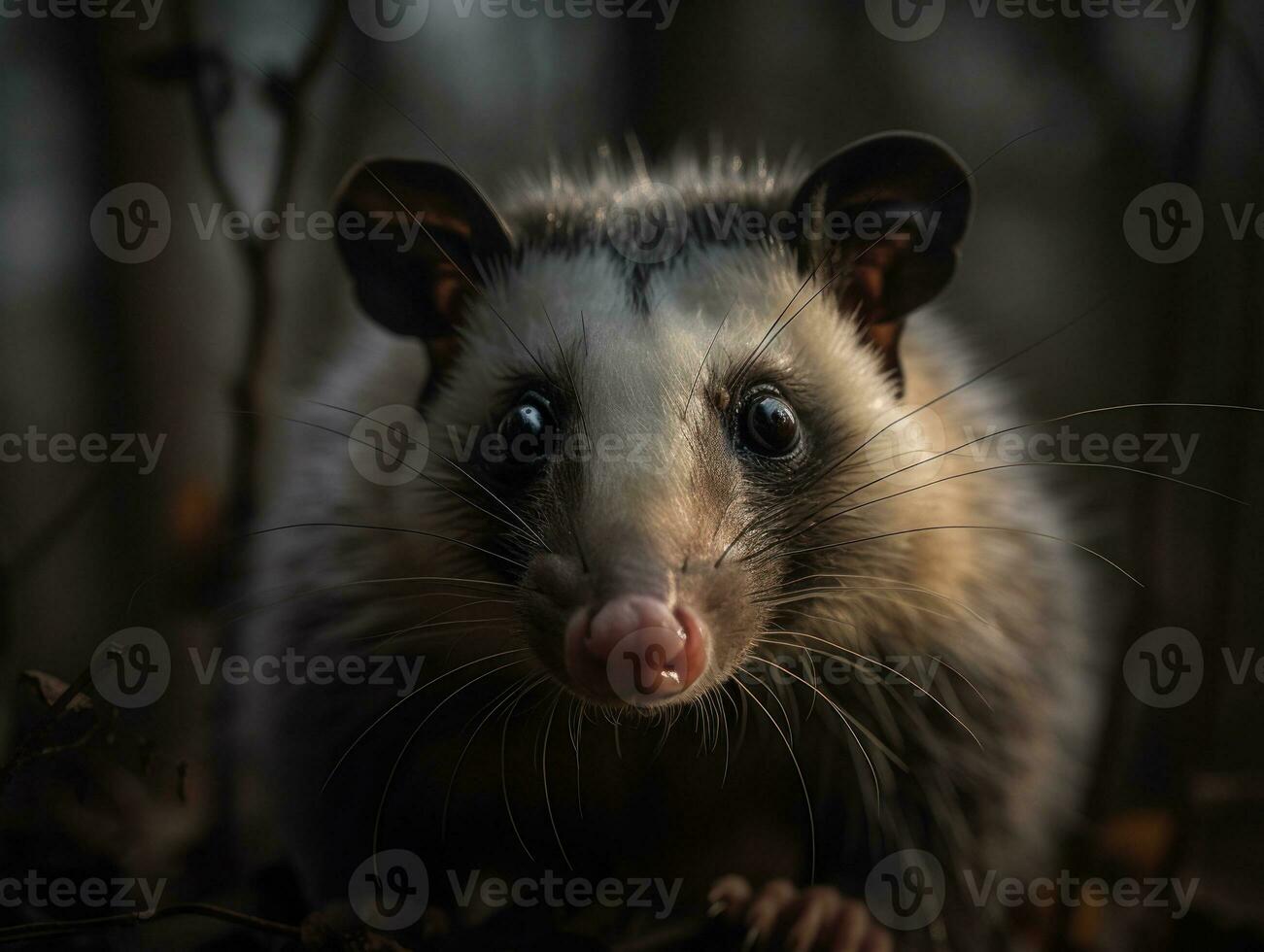 Opossum portrait created with Generative AI technology photo
