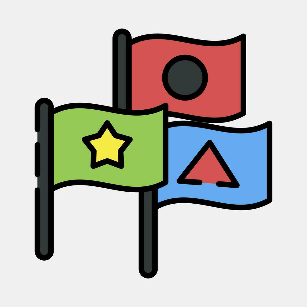 Icon party flags. Indonesian general election elements. Icons in filled line style. Good for prints, posters, infographics, etc. vector