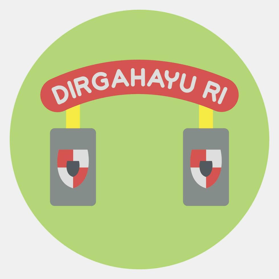 Icon gate. Indonesian independence day celebration elements. The words DIRGAHAYU RI means long live the Republic of Indonesia. Icons in color mate style. Good for prints, posters, etc. vector