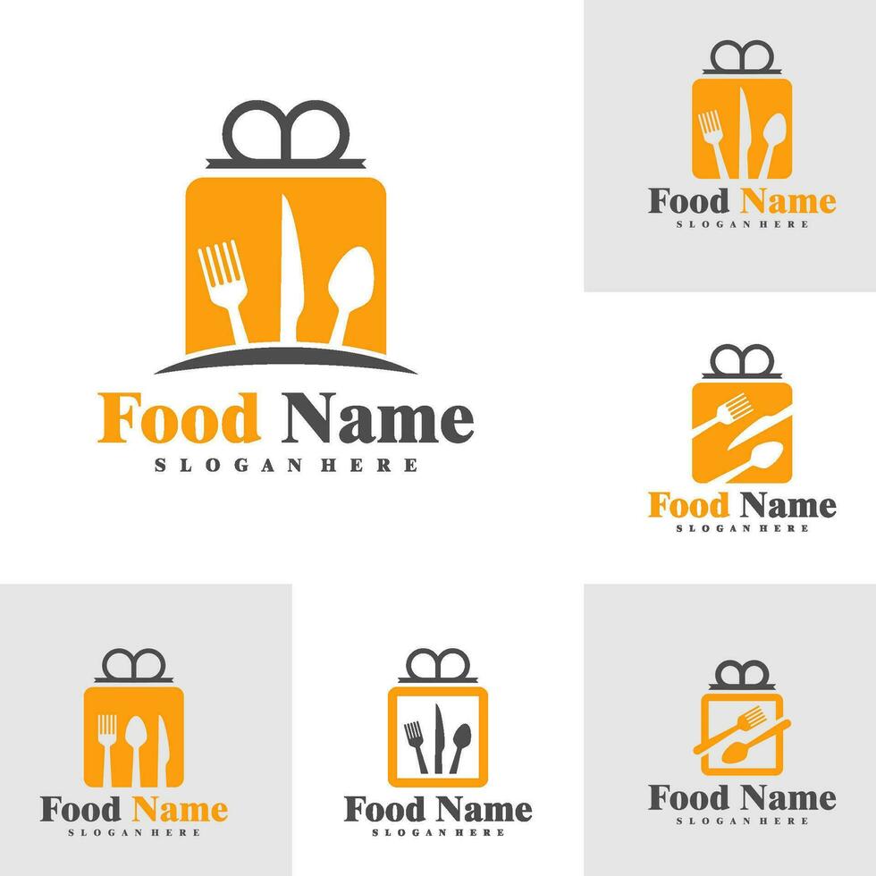 Set of Food Gift logo design Vector. Gift Food logo design template Illustration vector