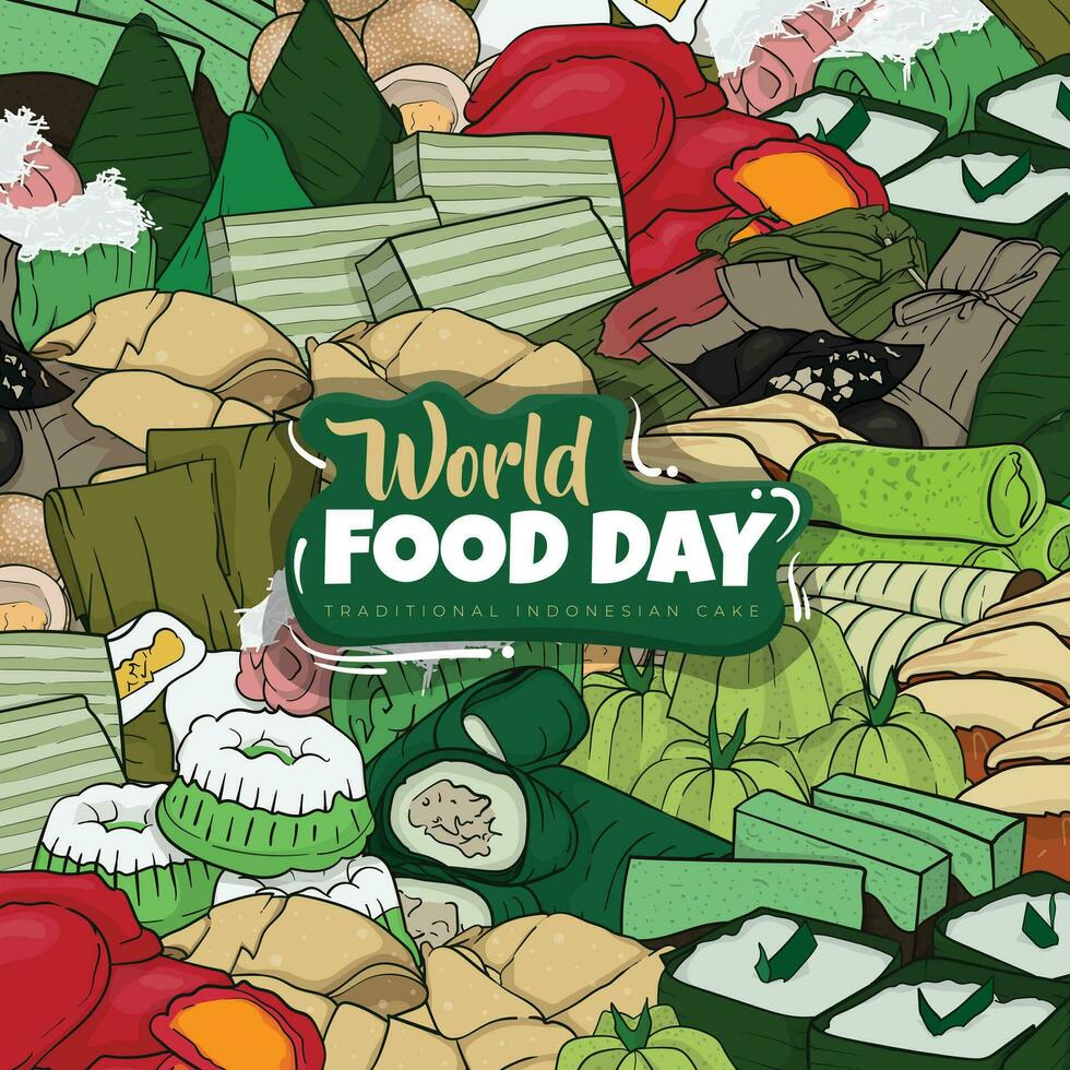 indonesio calle comida en garabatear Arte diseño para mundo comida día Campaña modelo vector