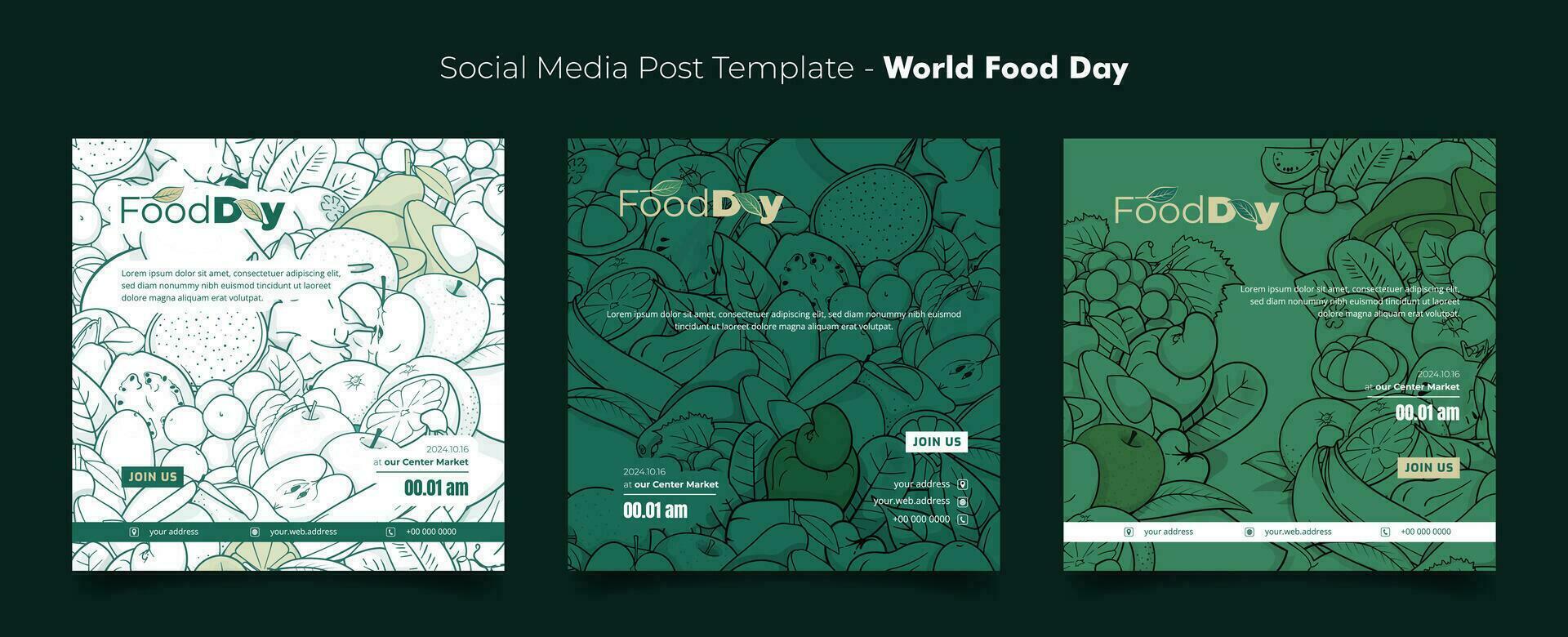 Social media post template with hand drawn of fruit background for world food day campaign design vector