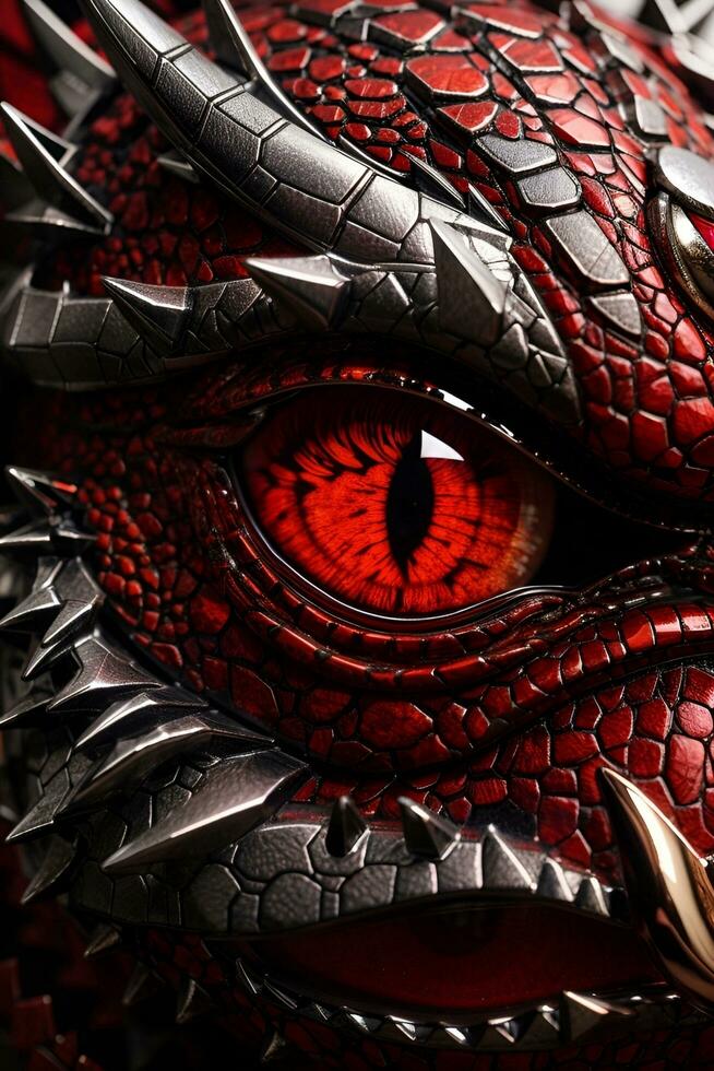 Zoom Out Red Dragon Eye Ai Generative photo