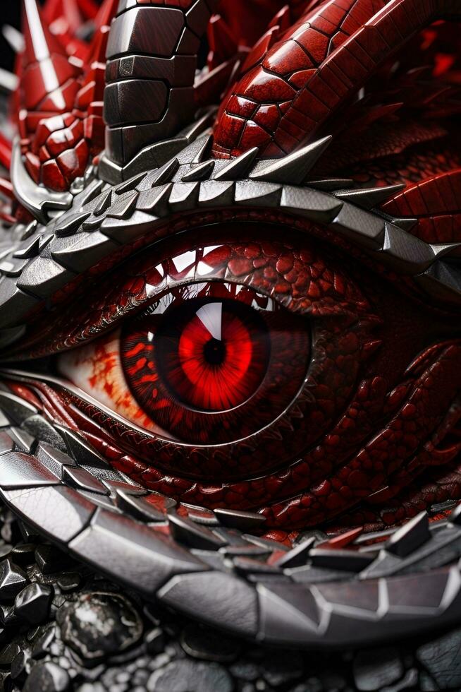 Zoom Out Red Dragon Eye Ai Generative photo