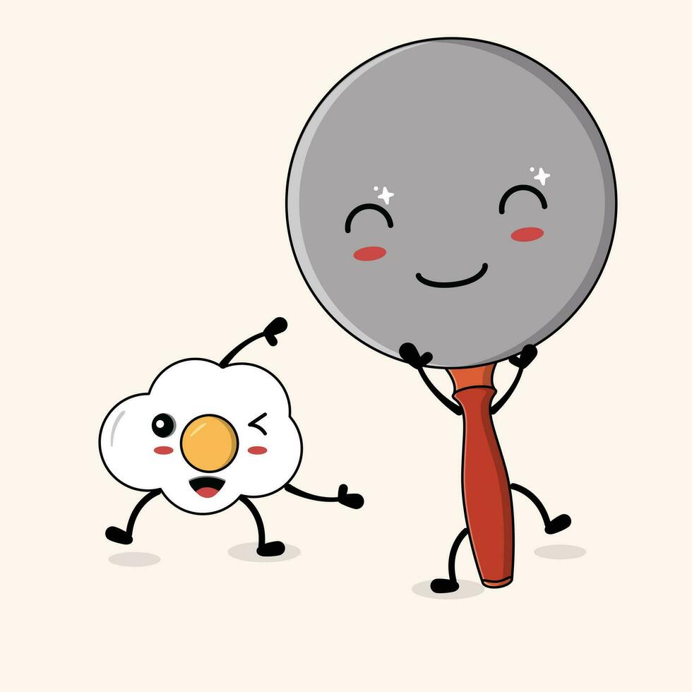 Illustration of a cute frying pan and eggs dancing vector