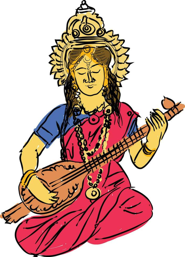 diosa saraswati diosa de sabiduría mano dibujado vector ilustración