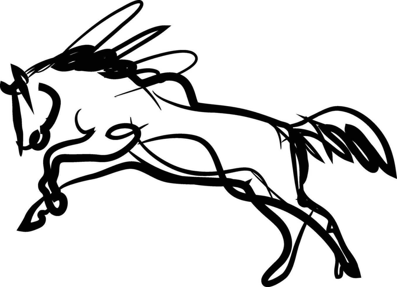 Running horse line drawing vector illustration